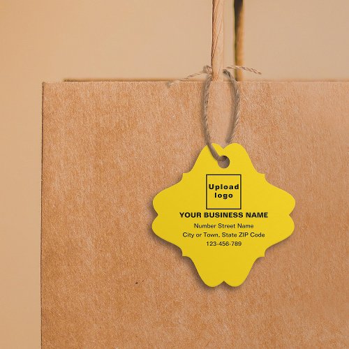 Business Brand on Yellow Fancy Square Shape Tag