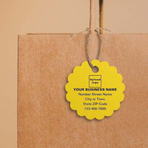 Business Brand on Yellow Scalloped Round Shape Tag
