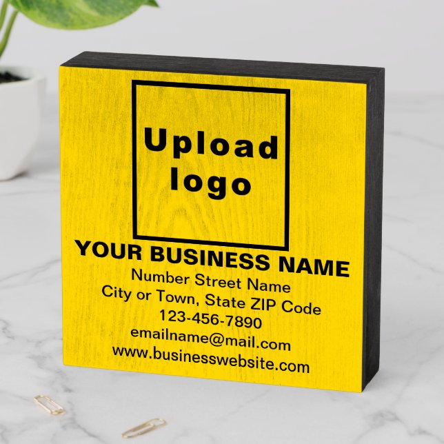 Business Brand on Yellow Square Wood Box Sign (In Situ Horizontal)