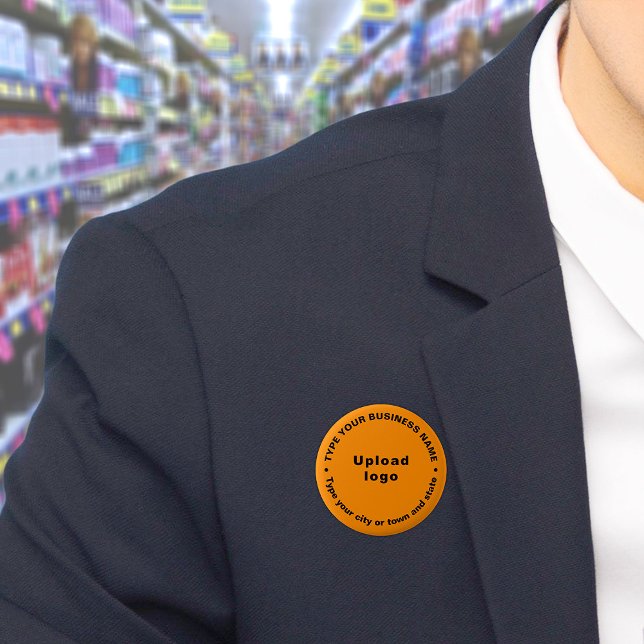 Business Brand Orange Round Button (Build brand name awareness. Circular business brand texts on orange color button.)