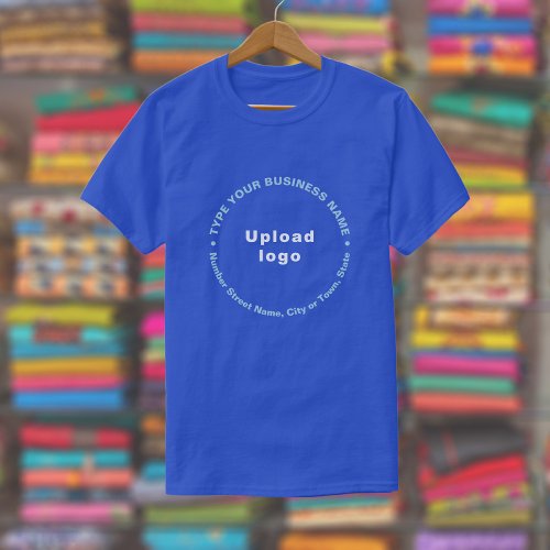 Business Brand Round Pattern Texts on Blue T_Shirt