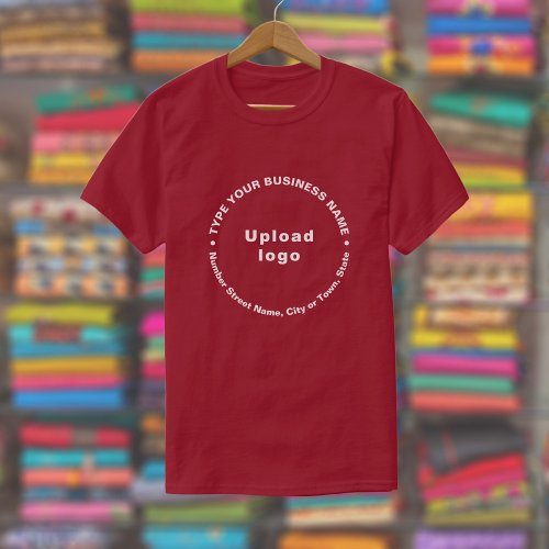 Business Brand Round Pattern Texts on Maroon T_Shirt