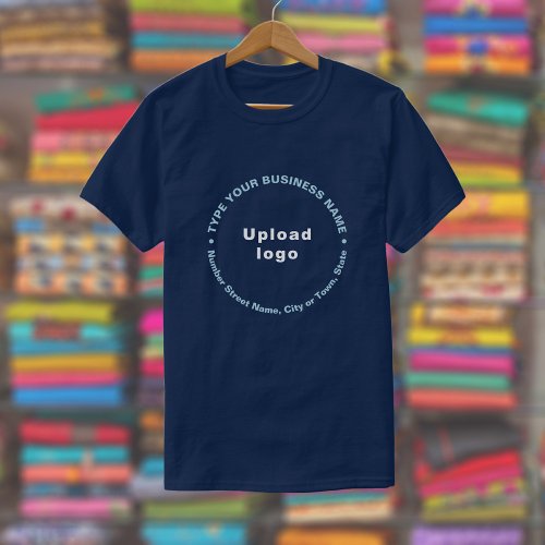 Business Brand Round Pattern Texts on Navy Blue T_Shirt