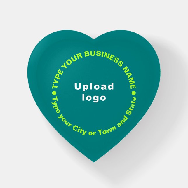 Business Brand Teal Heart Shape Paperweight (Front)