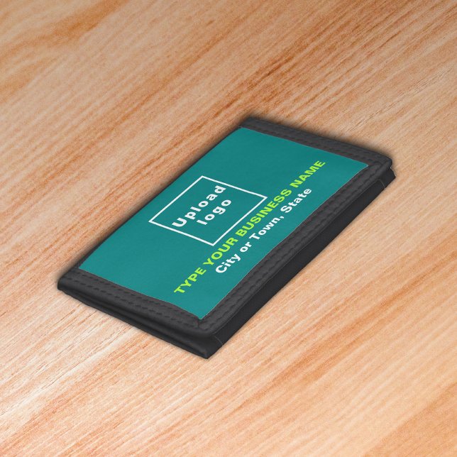 Business Brand Teal Trifold Nylon Wallet (Build brand name awareness. Your business brand on teal green trifold wallet.)
