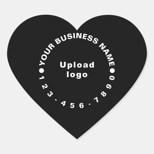 Business Brand With Phone Number on Black Heart Sticker (Front)