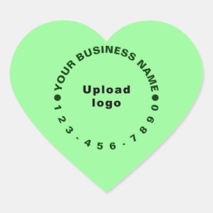 Business Brand With Phone Number on Light Green Heart Sticker