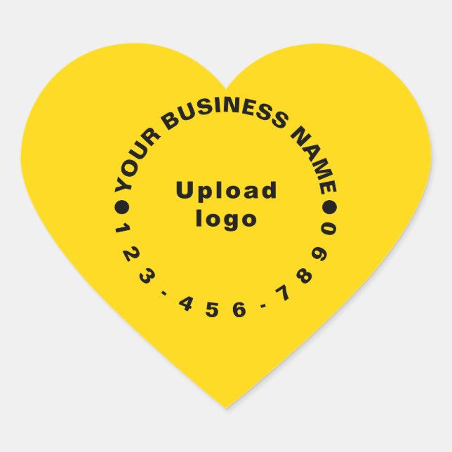 Business Brand With Phone Number on Yellow Heart Sticker (Front)
