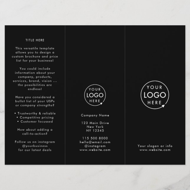 Business Branded Modern Black Folded Brochure (Front)