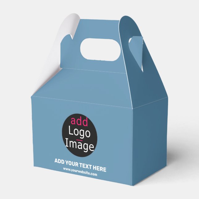Business Branding Customizable Dusty Blue Favor Boxes (Front Side)