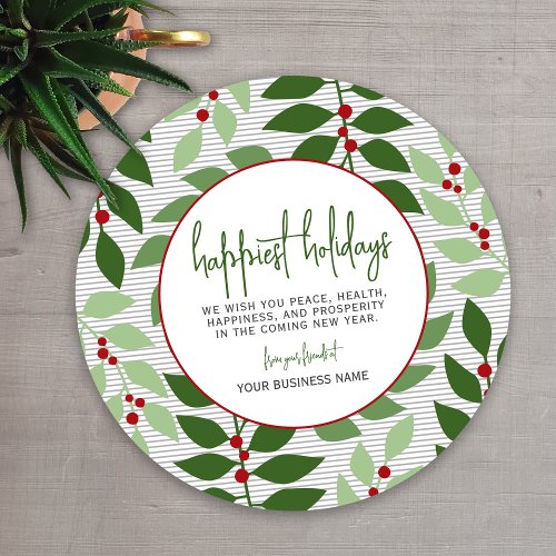 Business Branding _ Gray Green Botanical Happiest Holiday Card