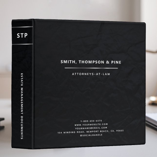 Business Branding Simple Black Elegant Modern  3 Ring Binder (lawyer branding law firm attorney real estate manager ceo cfo binder paralegal documents black white)