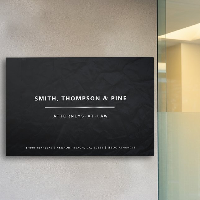 Business Branding Simple Black Elegant Modern Metal Print (business name metal plaque black white lawyer law firm office management paralegal manager)