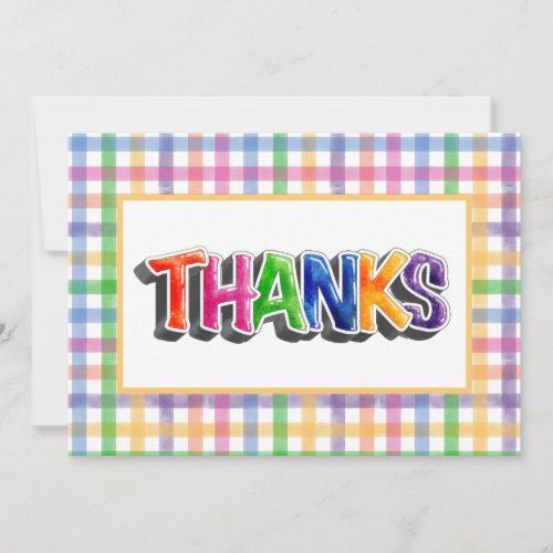 Business Bright Watercolor Plaid Thanks Lettering Thank You Card