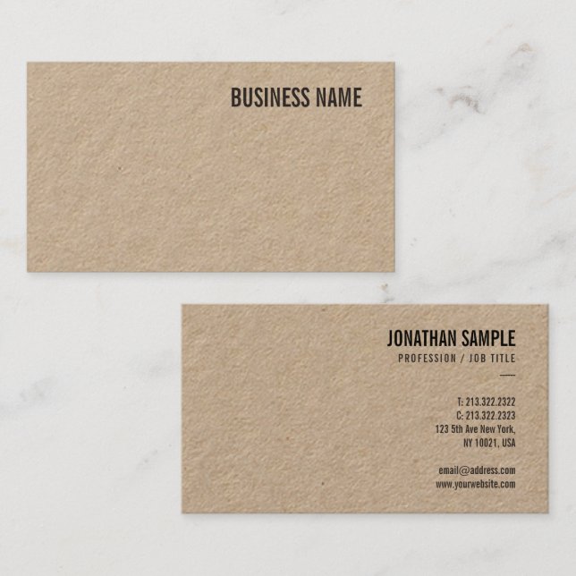 Business Brown Kraft Paper Elegant Modern Template Card (Front/Back)