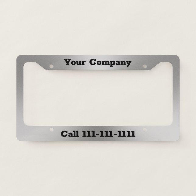 Business Brushed Metal Look Black Text Template License Plate Frame (Front)