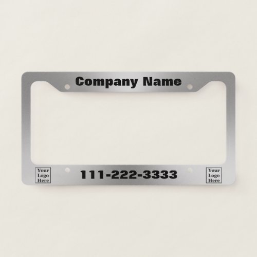 Business Brushed Metal Look Black Text Your Logo License Plate Frame