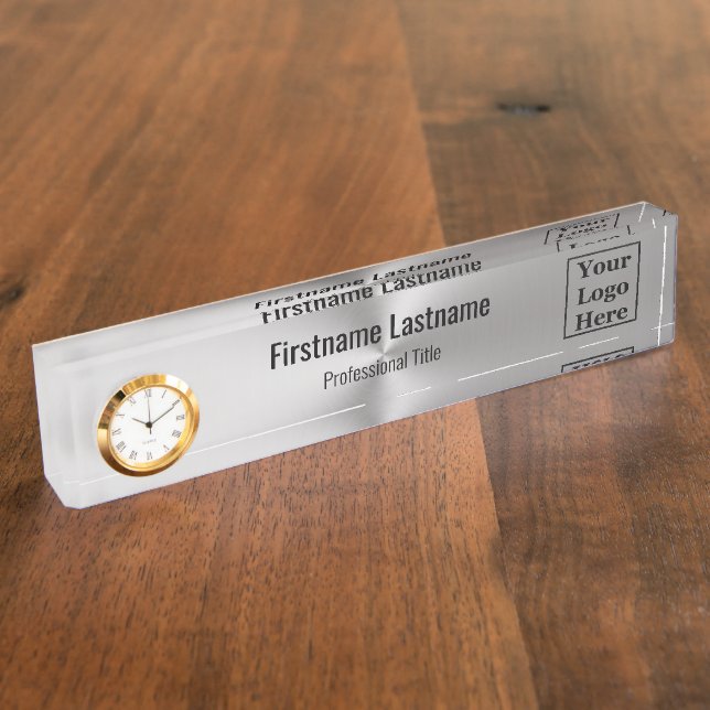 Business Brushed Metal Look Company Logo Employee  Desk Name Plate (Side)