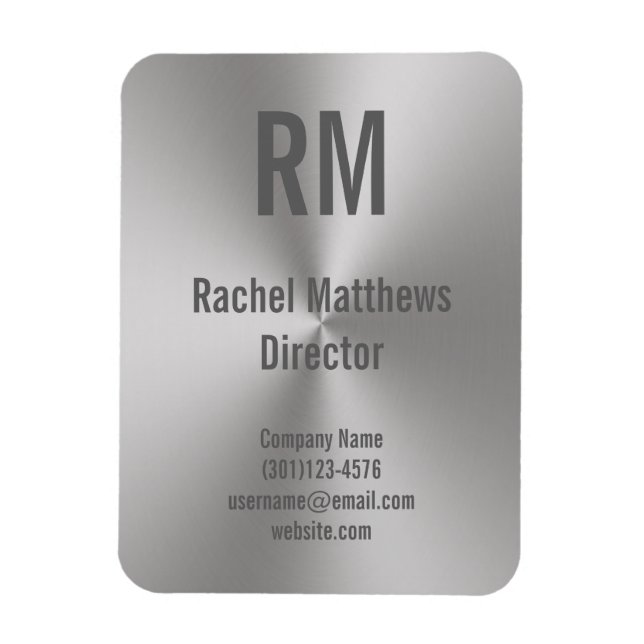 Business Brushed Metal Look Monogram Name Title Magnet (Vertical)