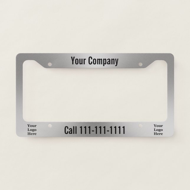 Business Brushed Metal Look Text Your Logo Here License Plate Frame (Front)