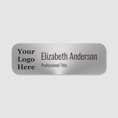 Business Brushed Metal Look Your Logo Job Title Name Tag
