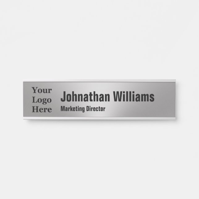 Business Brushed Metal Look Your Name Title Logo Door Sign (Front)