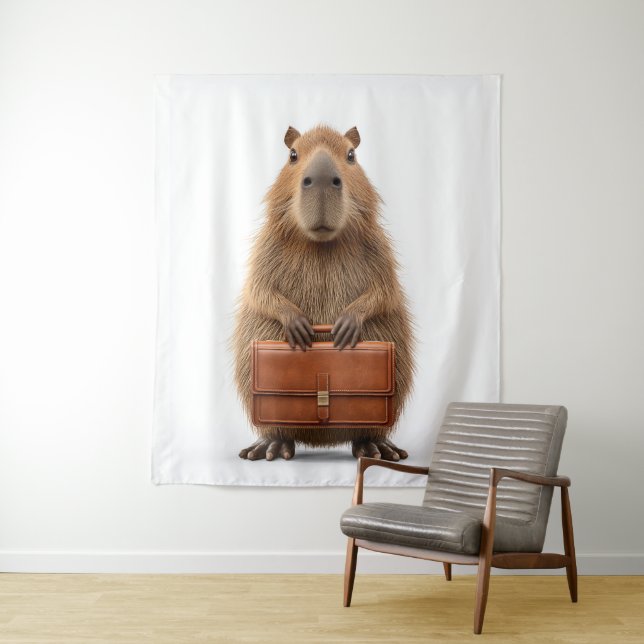 Business Capybara with Briefcase Tapestry (In Situ)