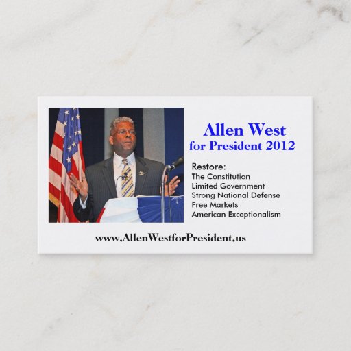 Customizable Business Card, Allen West for President 2012