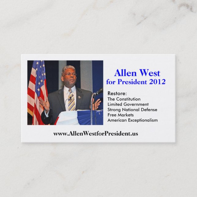 Business Card, Allen West for President 2012 Business Card (Front)