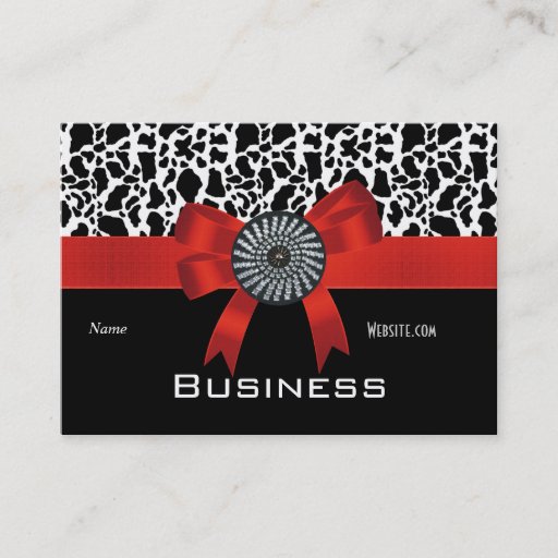 Customizable Business Card Animal Print Black White Red Bow