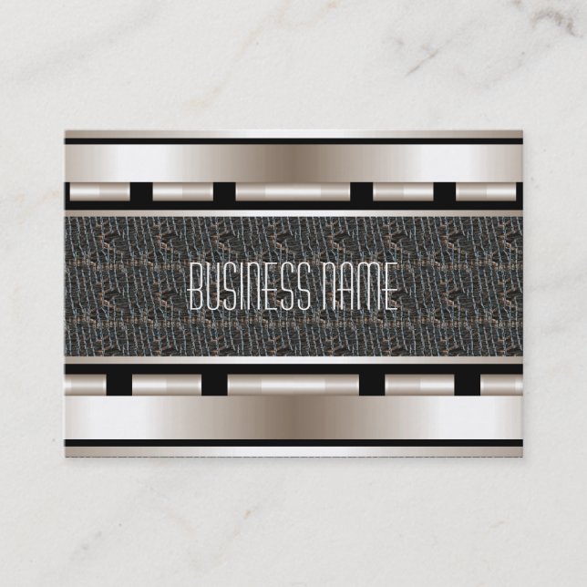 Business Card Art Deco Black Cream Leather (Front)