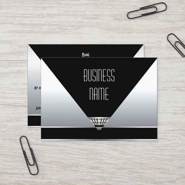 Business Card Art Deco Black Silver (Front/Back In Situ)