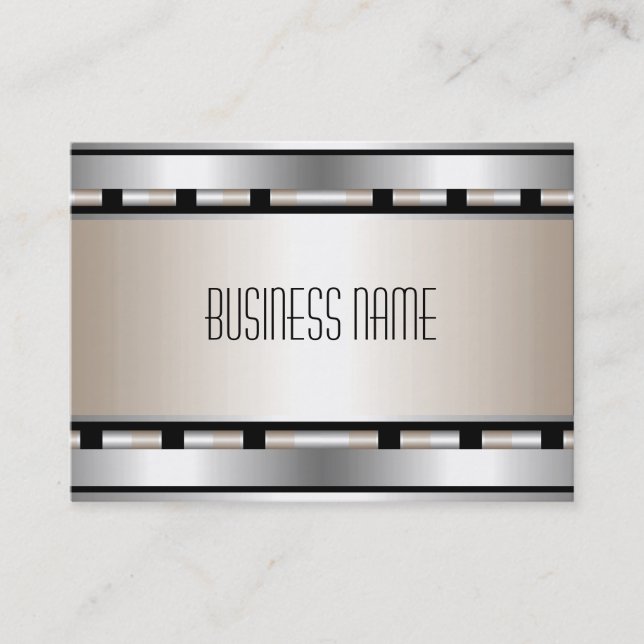Business Card Art Deco Black Silver Beige Stripe (Front)