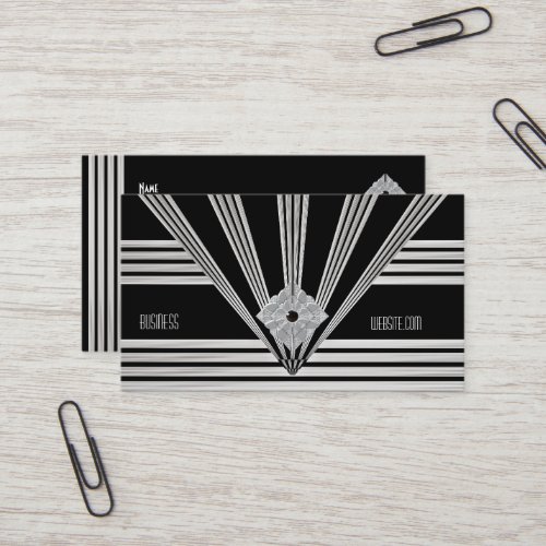 Business Card Art Deco Black Stripe Silver Jewel