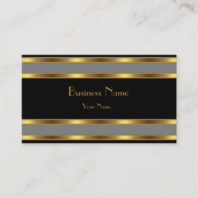 Business Card Black Gold grey Stripe (Front)