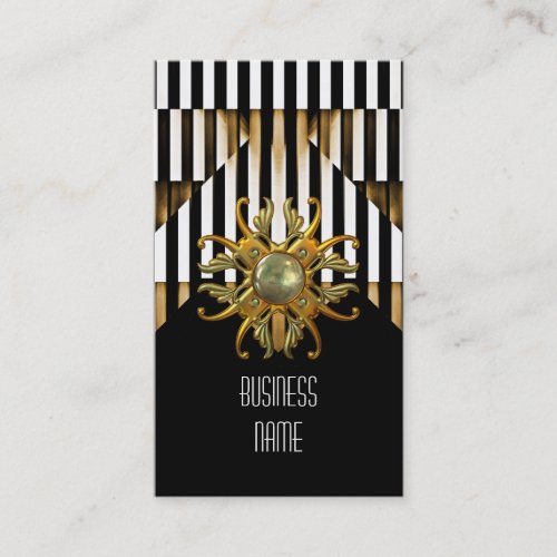Business Card Black Gold Stripe Jewel