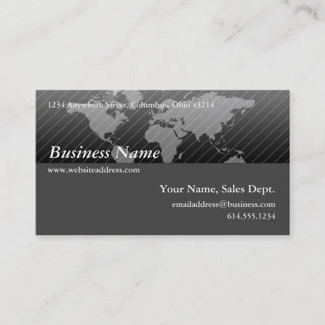 Business Card :: Black & Grey World Map Design 2 | Zazzle