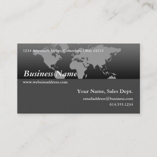 Customizable Business Card :: Black &amp; Grey World Map Design 4