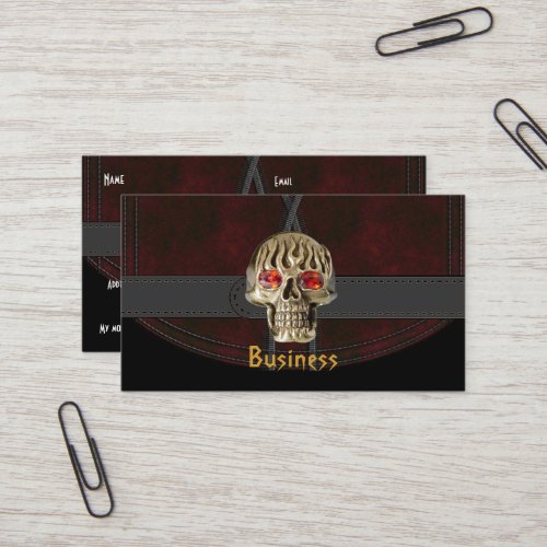 Business Card Black Leather Red Brown Belt Skull