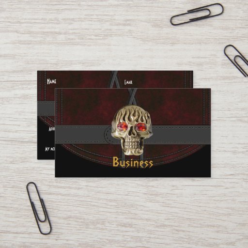 Customizable Business Card Black Leather Red Brown Belt Skull