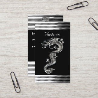 Business Card Black Silver Dragon Serpent Jewel
