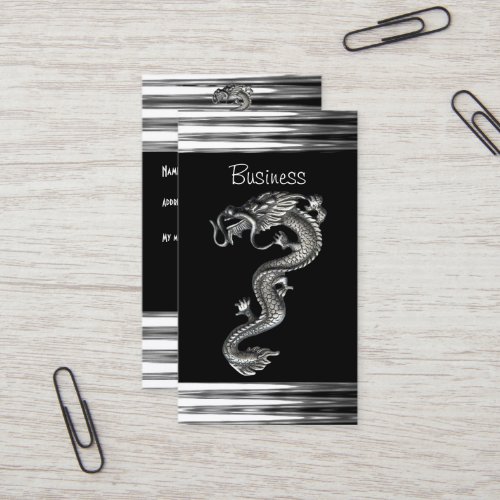 Business Card Black Silver Dragon Serpent Jewel