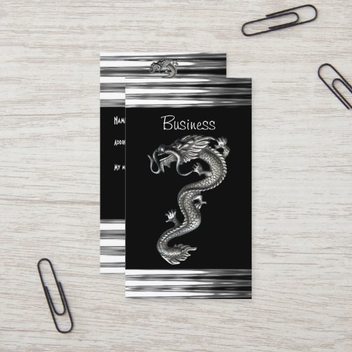 Customizable Business Card Black Silver Dragon Serpent Jewel