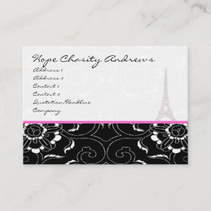 Business Card Black White Damask Eiffel Tower