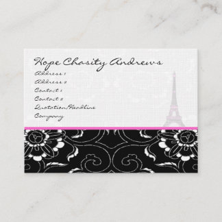 Business Card Black White Damask Eiffel Tower