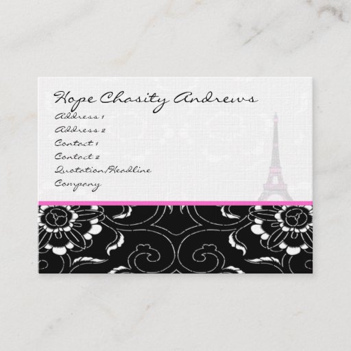 Customizable Business Card Black White Damask Eiffel Tower