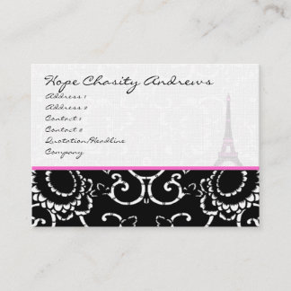 Business Card Black White Damask Eiffel Tower