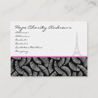 Business Card Black White Damask Eiffel Tower