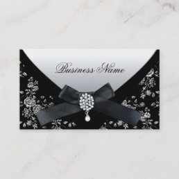 Business Card Black White Damask Purse Jewel