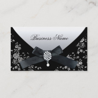 Business Card Black White Damask Purse Jewel